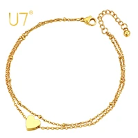 u7 heart ankle bracelet stainless steel double layer anklet foot jewellery teenager girl women