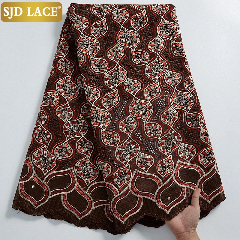 

SJD LACE African Lace Fabric 2021New Arrival Embroidery Swiss Voile Lace In Switzerland With Stones Cotton For Wedding Sew 2307B