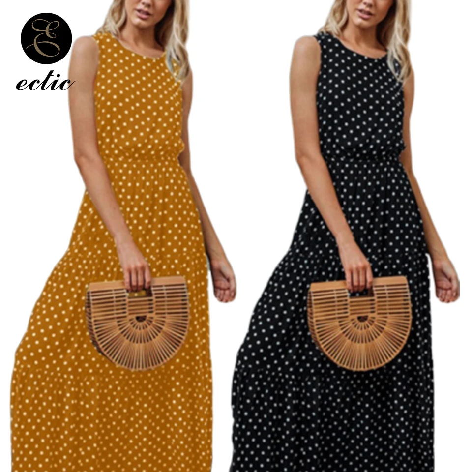 Женское длинное платье в горошек повседневное Макси-Платье с вырезом под горло