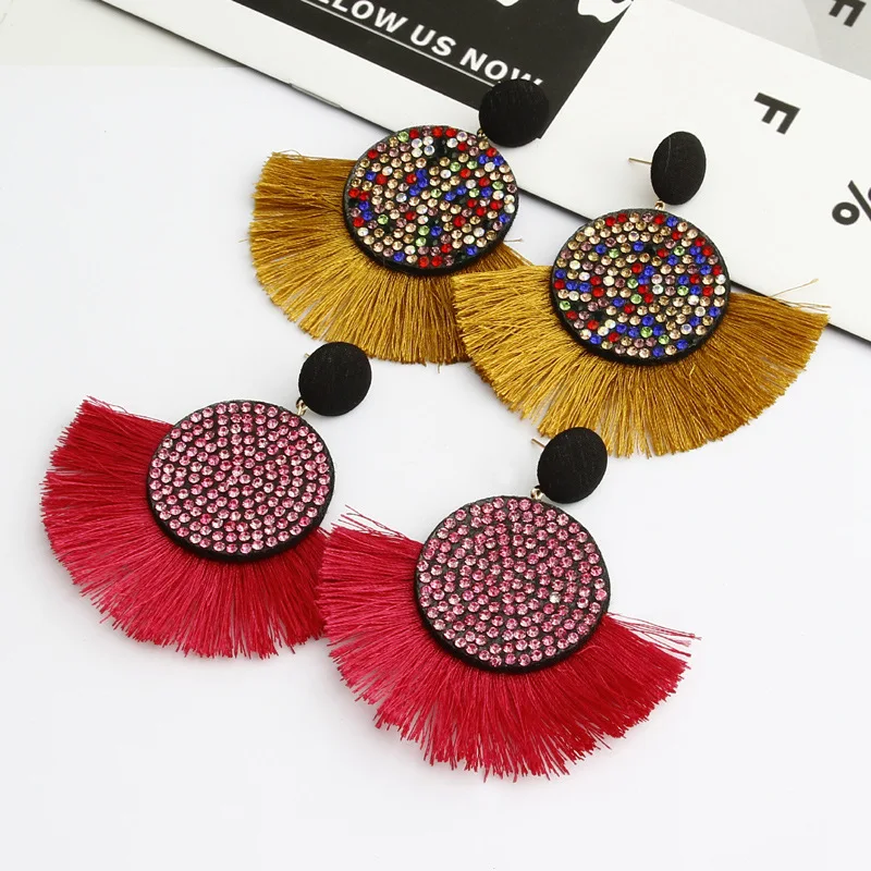 2019 Bohemian Handmade Crystal Fringe Tassel Drop Earrings for Women Statement Geometric Big Round Beads Long Jewelry | Украшения и