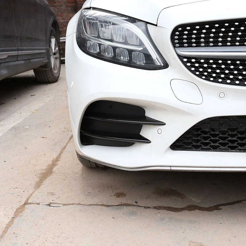 

For Mercedes Benz C Class W205 2019 Car Styling Carbon Fiber Style Front Fog Lamp Grill Grille Decorative Cover Trim Strips