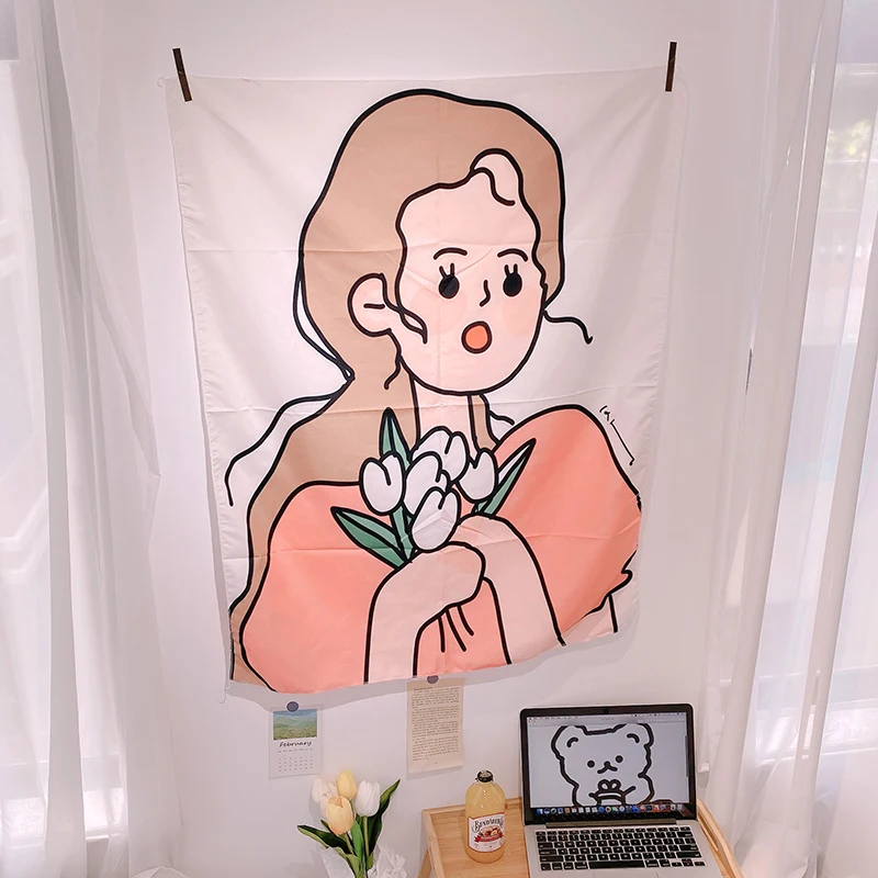 

Милый гобелен с изображением девушки на заказ креативный с рисунком фоновая ткань для гостиной спальни подвесная картина маленькая свежая