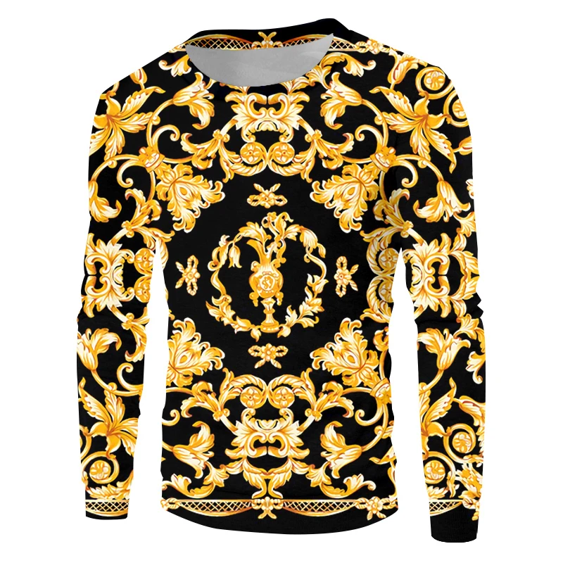

New Sweatshirt Baroque 3D Fashion Luxury Style Golden Flower Print Sportswear Men/Woman Tracksuits Oversize Top Wholesaler 5XL