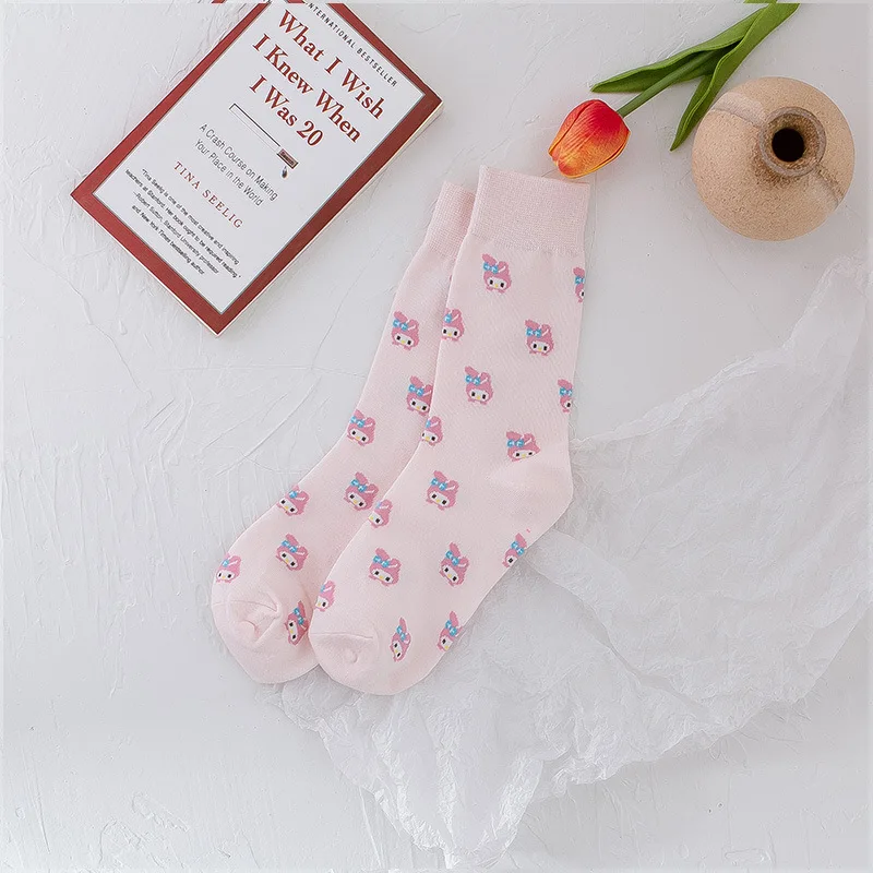 Носки женские в японском стиле с рисунком животных Длинные хлопковые носки