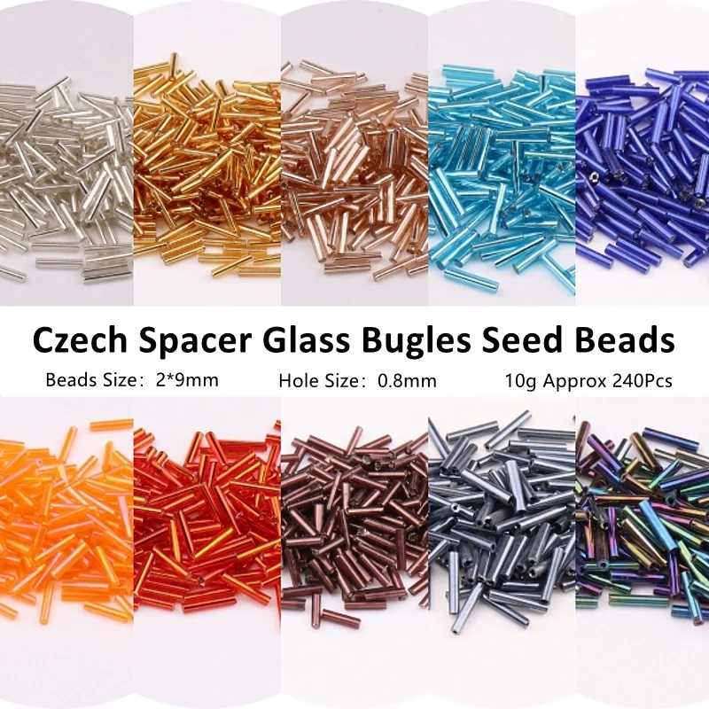 

2×9mm Long Round Tube Czech Spacer Glass Bugles Seed Beads For DIY Wedding Party Decoration Jewelry Findings Craft Accessories