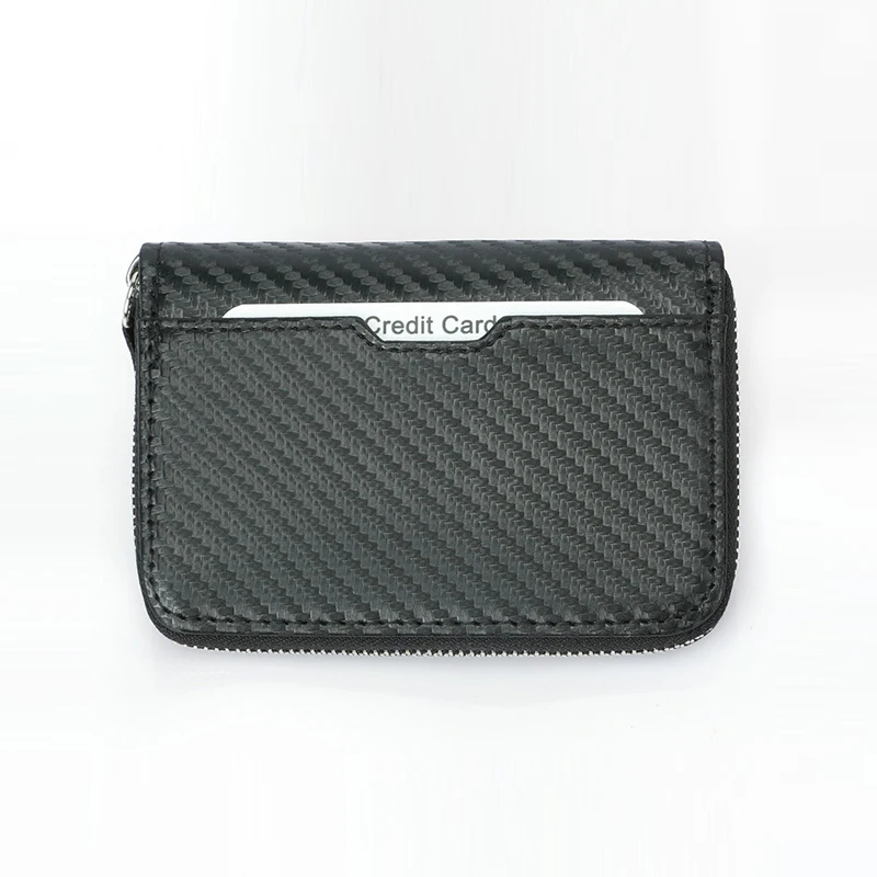

BONAMIE Carbon Fiber Bank Credit Card Holder For Man Microfiber Short Business Card Case Holder With Zipper Card Wallet New