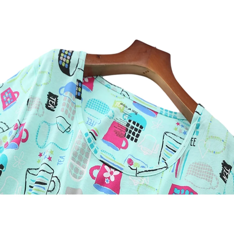 

Summer Nightdress Ladies Cotton Short Sleeve Breathe Freely Nightshirt Lovely Style Sweet Print Cool Resilience Female Sleepwear