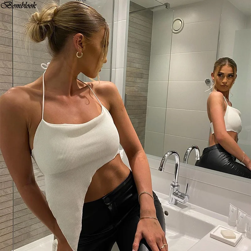 

Bomblook 2020 Solid Halter Backless Sleeveless Irregularity Y2K Camisole Summer Women Sexy Wild Streetwears