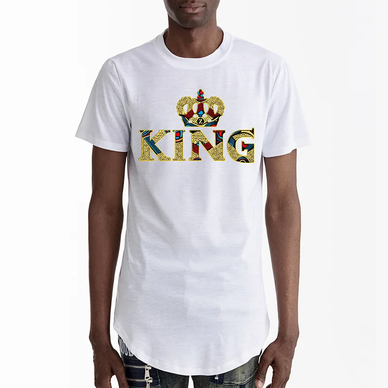 

Mens White Crown Print African T-shirts Hipster Slim Fit Short Sleeve T Shirt Men Harajuku Streetwear Casual African Clothes Men