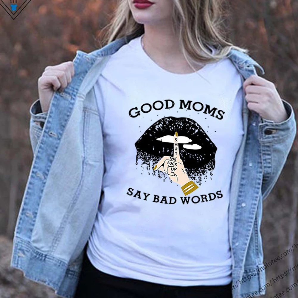 

Забавные футболки с надписью Good Moms Say Bad Words, женская сексуальная летняя футболка с принтом в виде губ, хлопковые женские топы, футболка для ма...