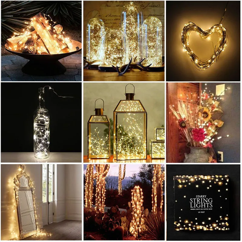 Battery LED String lights 10M 5M 2M Silver Wire Garland Home Christmas Wedding Party Decoration 4.5V battery outdoor Fairy light | Лампы и