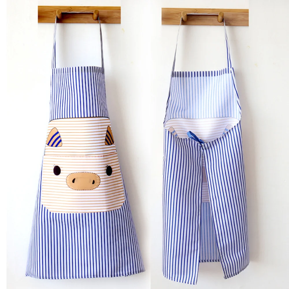 

Polyester Apron Cartoon Stripe Cleaning Apron Oil-proof and Dirt Proof Hanging Neck Apron Kitchen Cooking Pinafore (Random