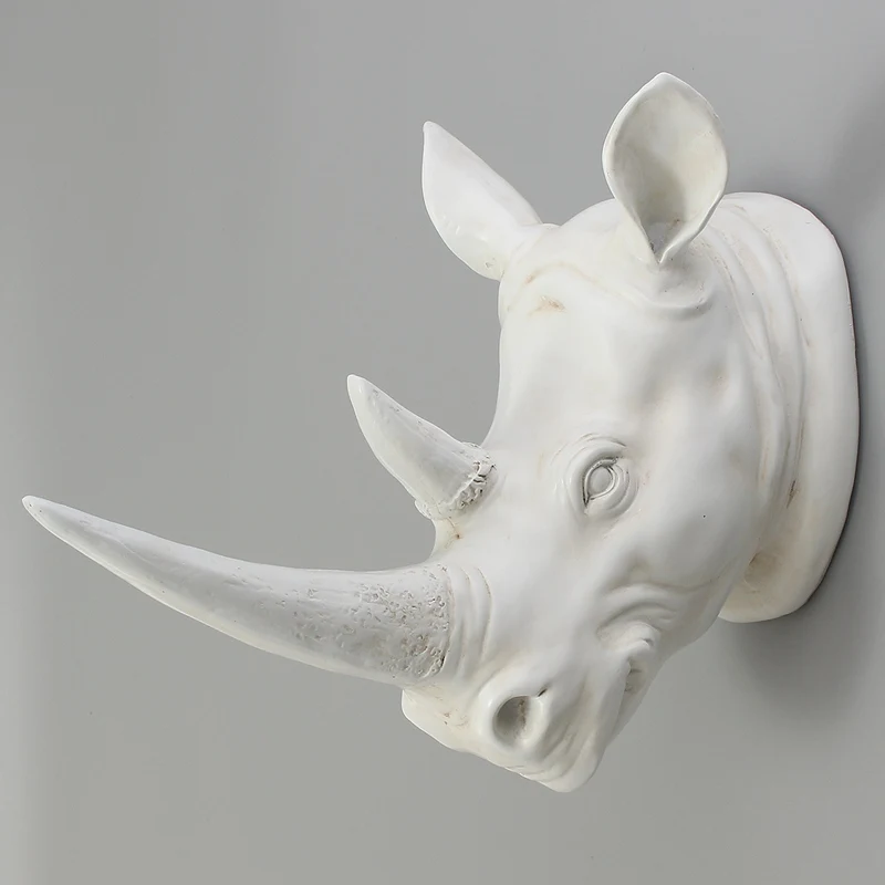 

KIWARM Смола экзотический носорог голова орнамент белое животное статуи, ручные изделия для дома отель настенное украшение искусство подарок