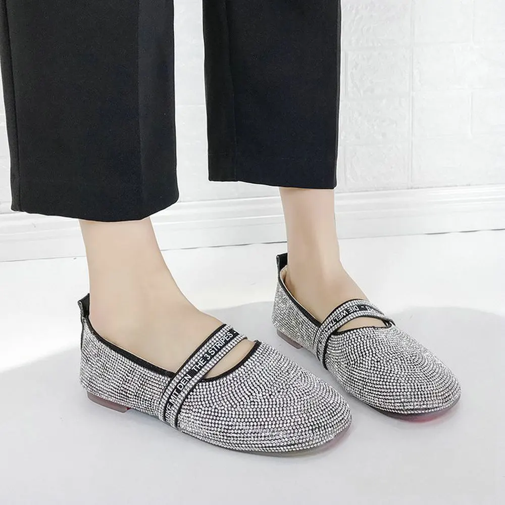 

Женские туфли на плоской подошве, без застежки, с блестками