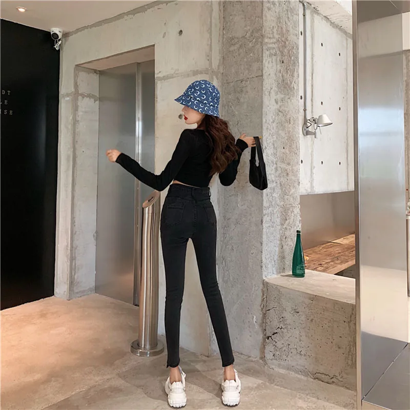 

Vintage Sweater Pure Color Korean Jeans Warm Leggings Women's Pencil Pants Trend Warm Leggings for Women