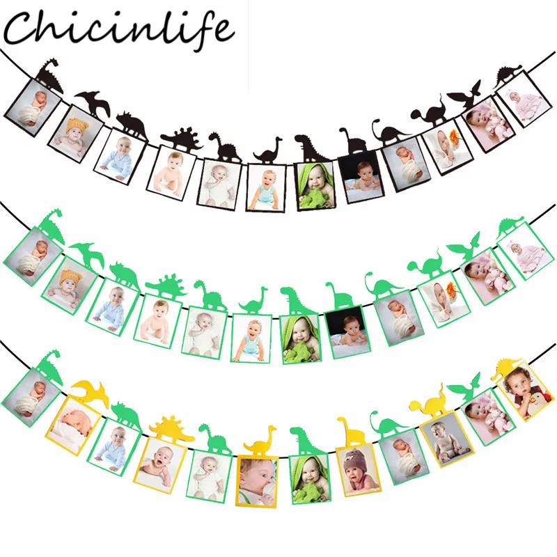 

1Set Dinosaur Photo Banner Happy Birthday Party Baby Shower Kids 12 Months Garland Boy Girl 1st Birthday Jungle Party Supplies