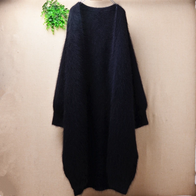 Женская Толстая теплая Длинная черная пушистая норковая кашемировая длинная