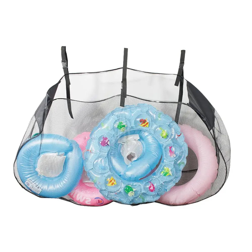 

Swimming Pool Storage Bag Large Capacity Foldable Hook Hanging Mesh Bag For Pool Inflatable Toys Football Basketball Organizer