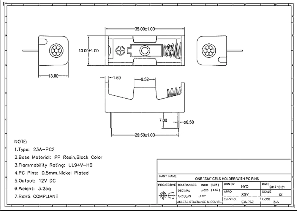 12V 23A Doorbell Pin battery pack case Remote control car LED strip Cell box
