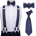 Hi-Tie Модные королевские синие подтяжки для брюк, кожа, 6 зажимов, подтяжки, Винтажный Мужской галстук-бабочка и подтяжки для мужчин, ширина 3,5 см