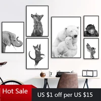 black white polar bear monkey sloth fox animals nordic canvas painting posters prints wall art pictures kids baby room decor