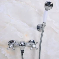 polished chrome brass bathroom hand held shower head faucet set mixer tap dual cross handles mna279