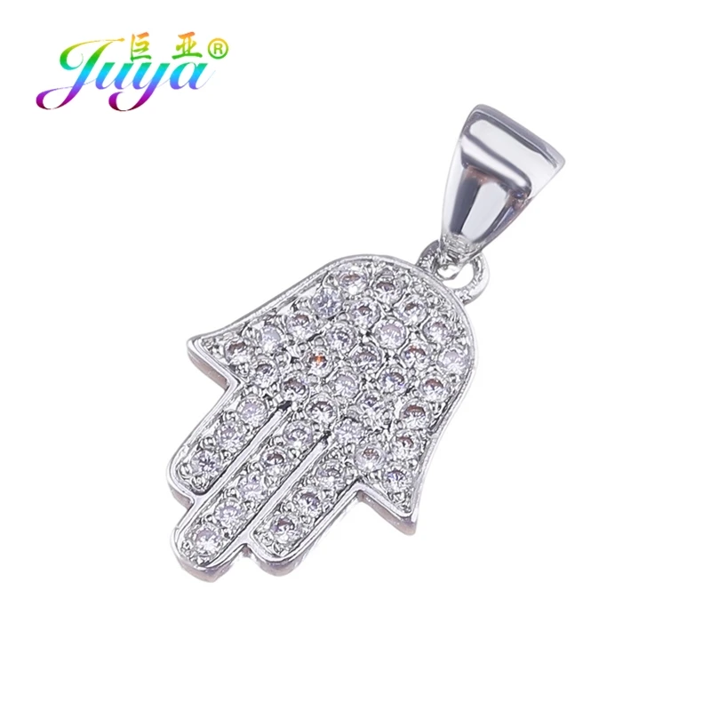 White Gold Juya DIY турецкие ювелирные изделия фурнитура золото/серебро/розовое золото Хамса рука подвеска Фатима подвески для браслета ожерелье серьги изготовление - Окраска металла: White Gold