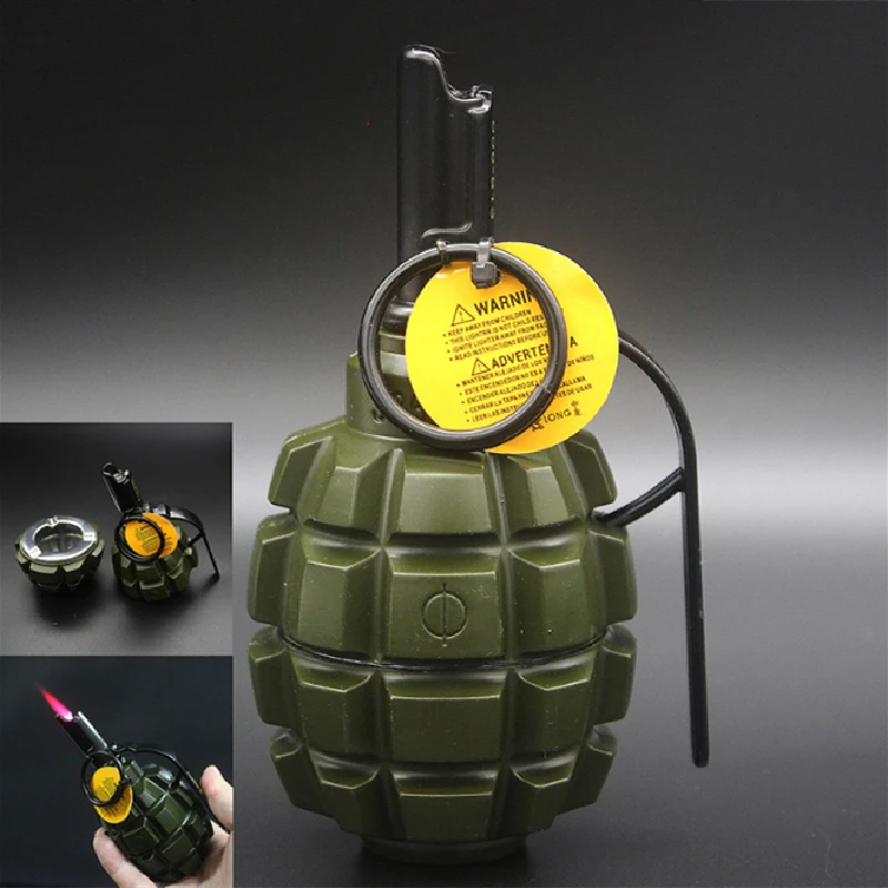 

Butane Gas Windproof Torch Lighter Grenade Style Model With Ashtray Tabletop Decorative Cigarette Accessories (Airless Lighter)