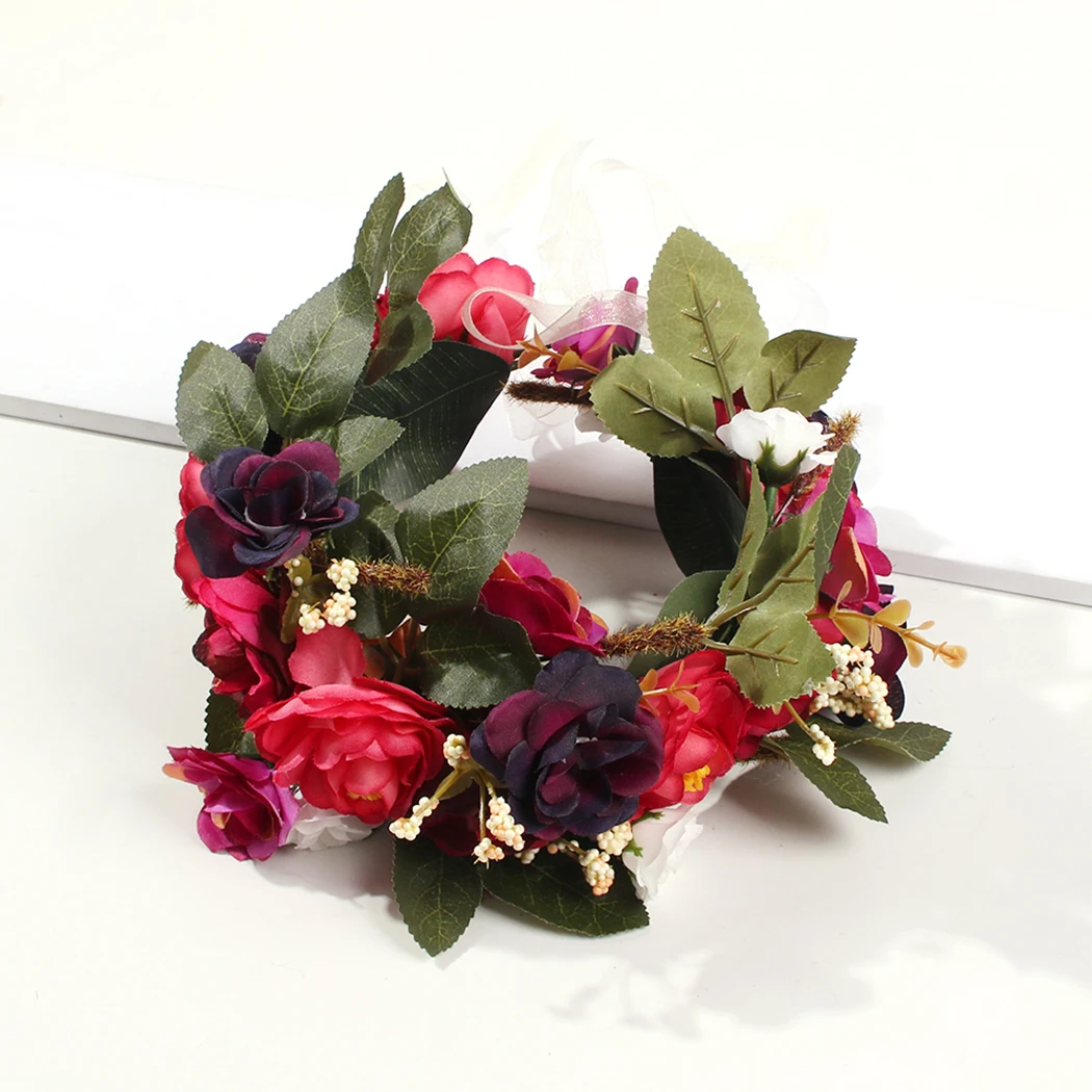 

Bridal Flower Headband Fake Rose Hair Wreath Floral Headpiece for Wedding Beach