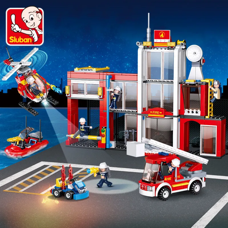 612 шт. город пожарная станция полиции аварийно-спасательных пожарный модель