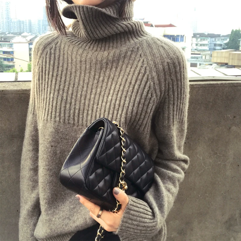 European station 2021 autumn and winter new cashmere turtleneck women loose show thin versatile bottom knit