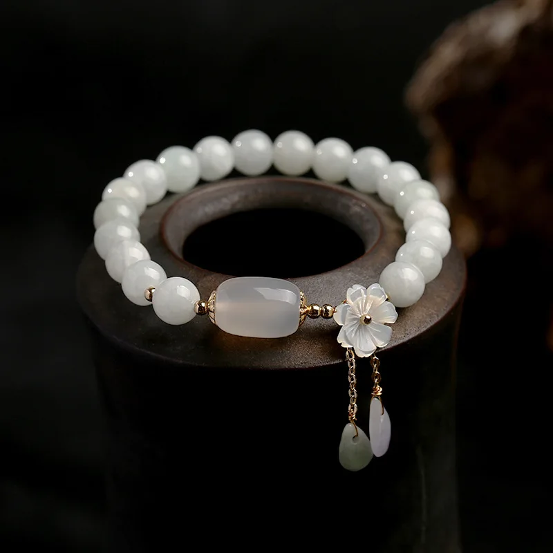 Natural Jade Emerald Agate Beads Bracelet Adjustable Bangle Charm Jewelry Yoga Water Drop Shell Flower Pendant Bracelet Woman