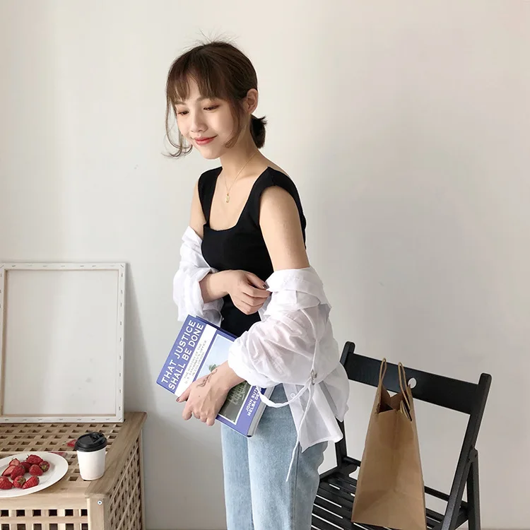 

Summer Women's T-Shirts Cartoon Cat Print Casual Vest Top Sleeveless Shirts Female white