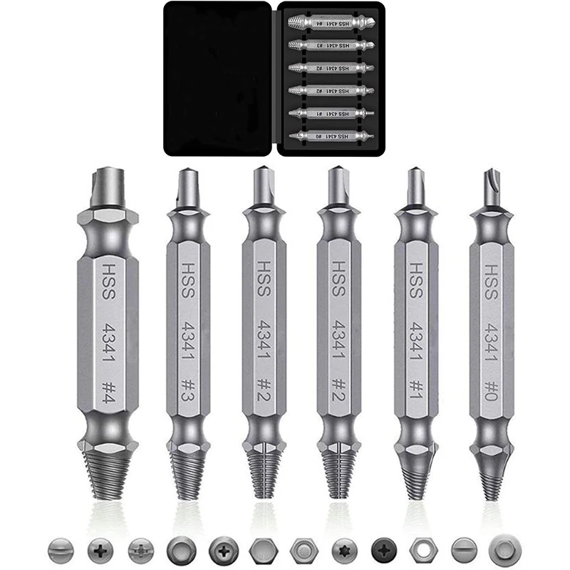 

Набор инструментов для извлечения поврежденных и сорванных винтов JCJX и сверл. Набор из 6 экстракторов сломанных болтов и съемников для винт...