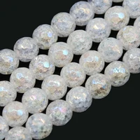 natural stone faceted ab color snow cracked crystal round loose beads for jewelry making diy necklace bracelet 4 6 8 10 12mm