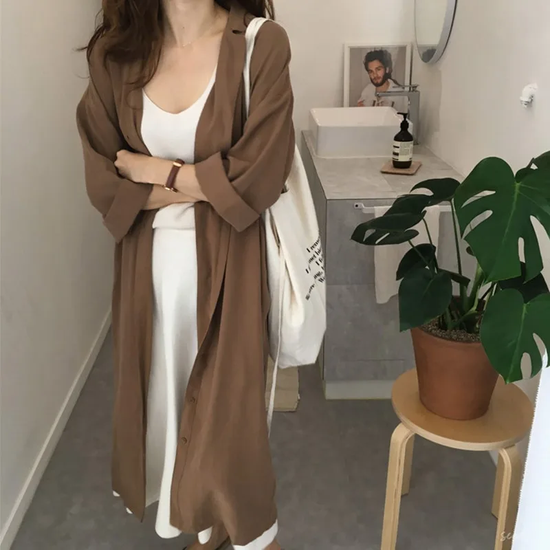 

Women Casual Blouse Shirt Dress Coat Loose Lapel Lady Long Sleeve Outerwear H9