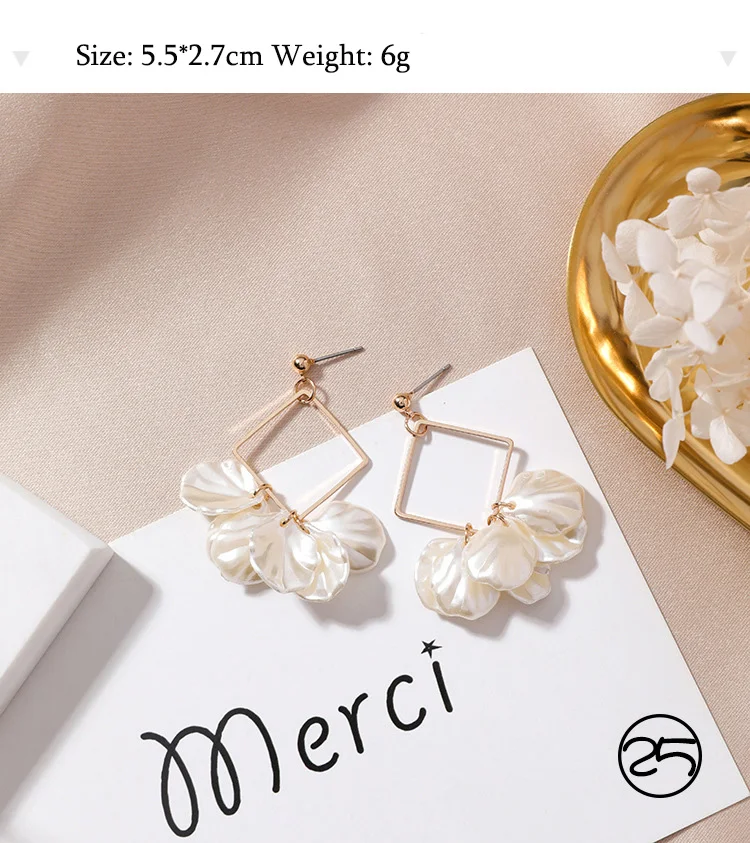 style-25 2* Корейские лепестки раковины геометрические прозрачные ацетатные Асимметричные Длинные серьги простые филиалы массивные серьги женские ювелирные изделия - Окраска металла: style-25