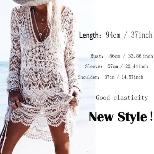 

Women Sexy V Neck Summer Fashion Knitted Crochet Cover Up Swimwear Bathing Suit Beach Ladies Hollow Out Dress