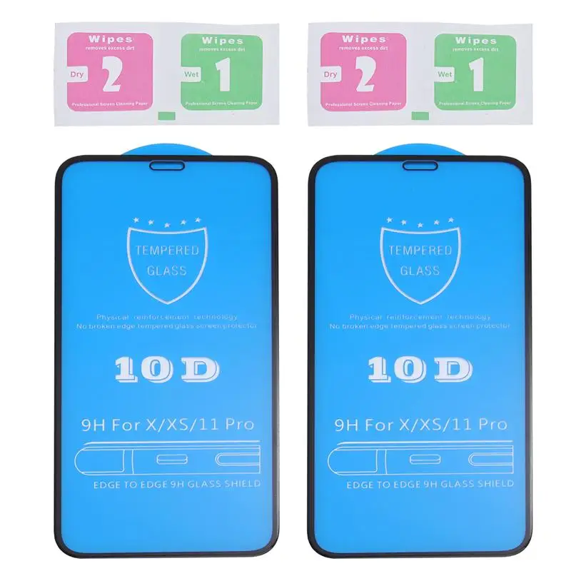 Закаленное стекло 10D для iPhone X XS 11 Pro 2 шт. полное покрытие клея Защитная пленка 3D Arc