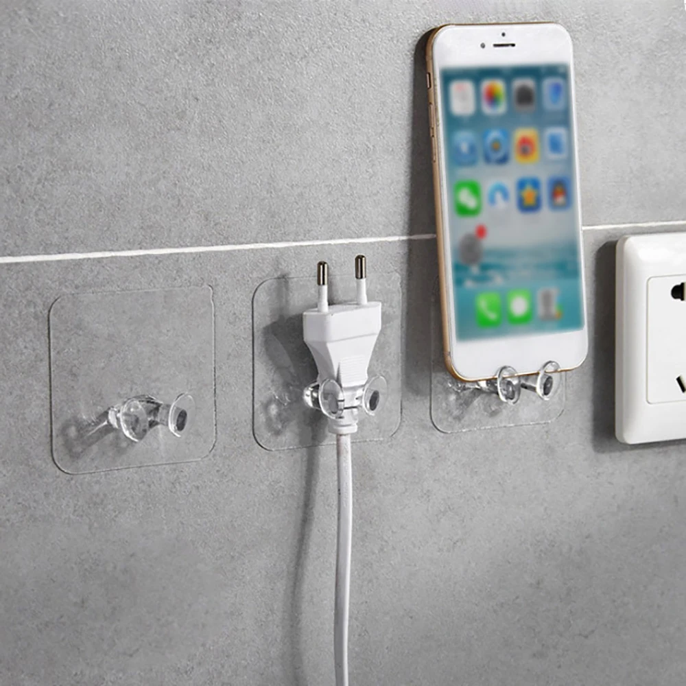1pcs New Design Simple Style Bathroom Plug Hook Storage Power Cord Rack Kitchen Nail-free Wire Transparent |