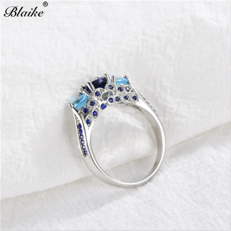 Blaike 925 Стерлинговое Серебро Кольца для женщин Изысканный три камня фианит свадебное обручальное кольцо обещания кольца
