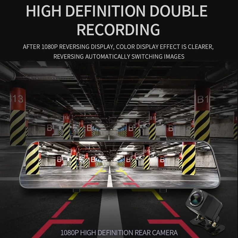 12 ''HD1080P 2K Автомобильный видеорегистратор с двойным объективом зеркалом
