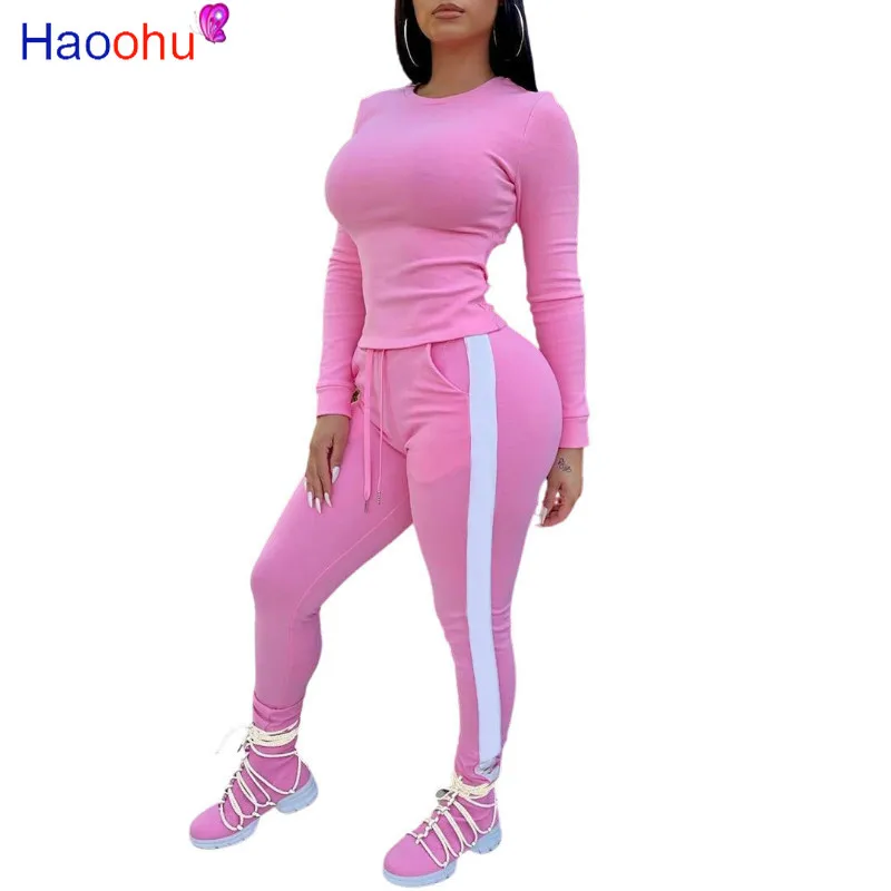 

Casual Sportwear Slim Tracksuit Women's Set O Neck Long Sleeve Bandage T Shirts and Fitness Jogger Legging Two Piece Sweat Suits