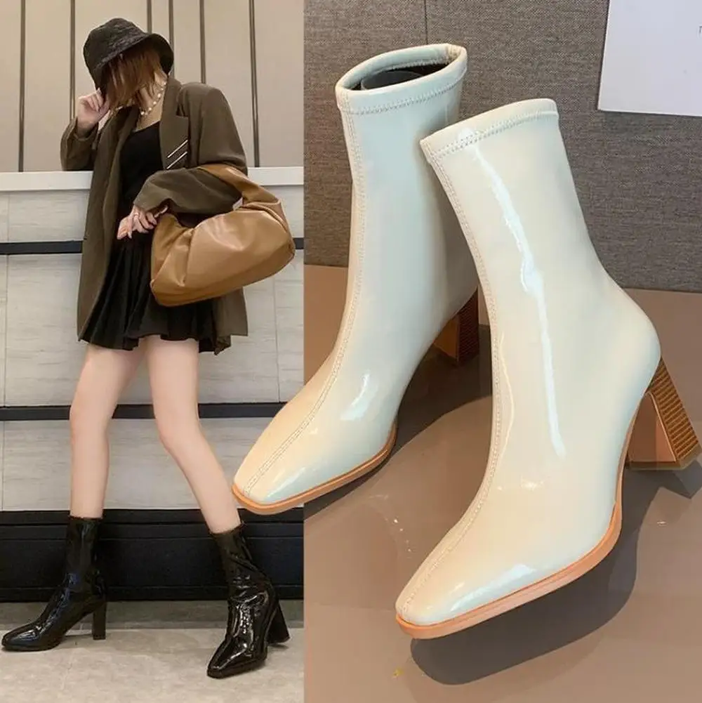 Полусапожки женские из лакированной кожи зимние полусапожки со шнуровкой на