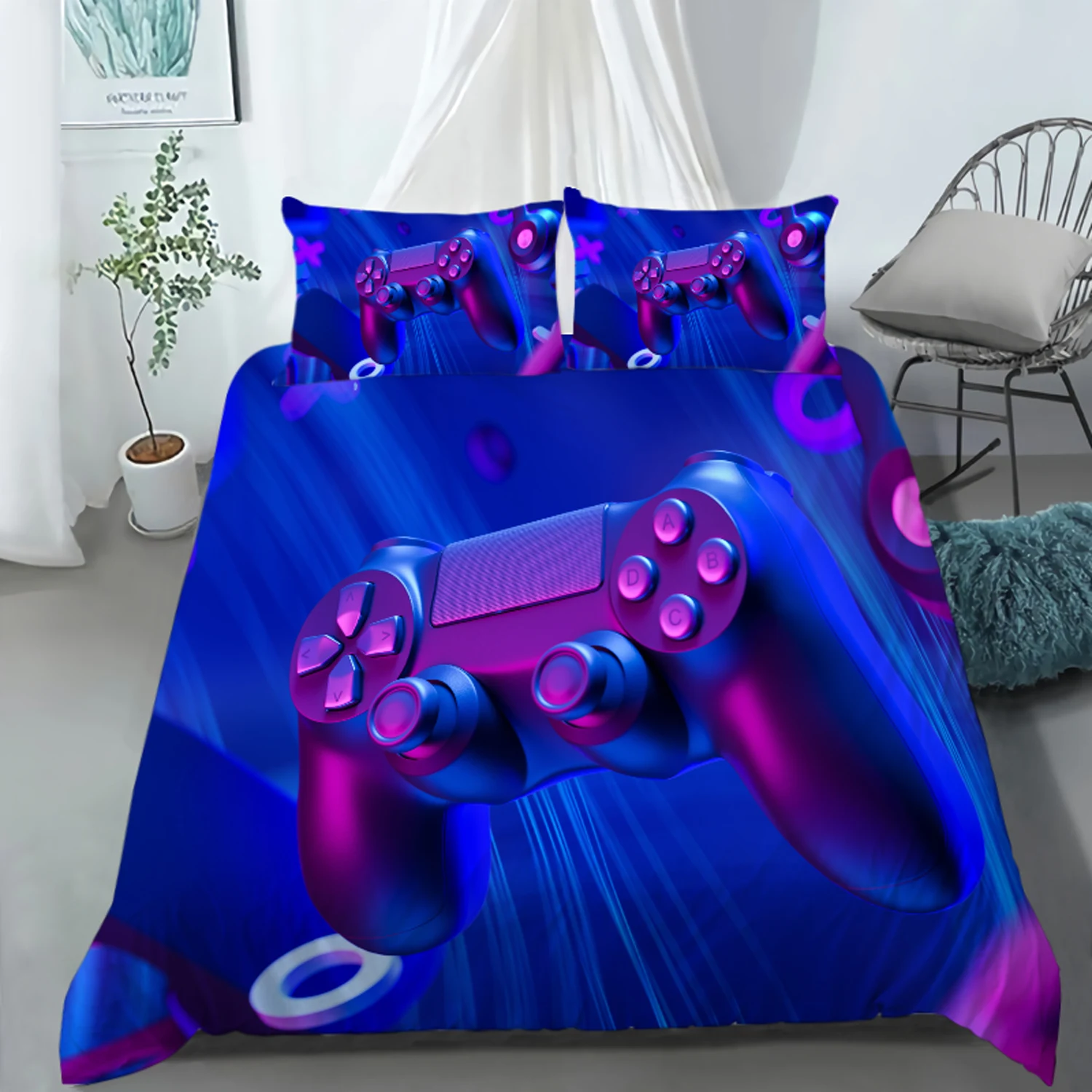 

Gamepad Bedding Set for Kids Boys teens Modern Gamer King Queen size Video Game Duvet Cover pillowcase