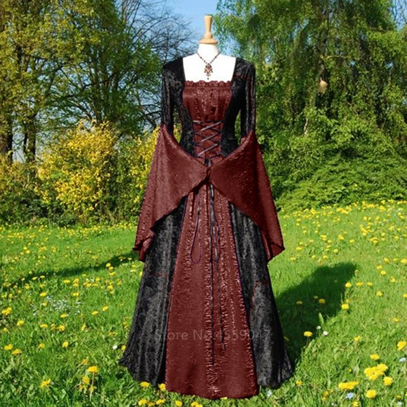 Red Halloween Costumes for Women Adult Medieval Cosplay Vintage Court Victoria Renaissance Dress Carnival Party Performance Clothing - Color: Red
