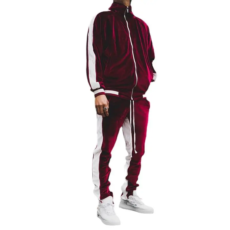 

Gold Velvet Tracksuit Men's Set Spring Autumn Sport Suit Male Plus Velvet Thick Hoodies+ Pants Warm Sweatshirt Autumn Sportswear