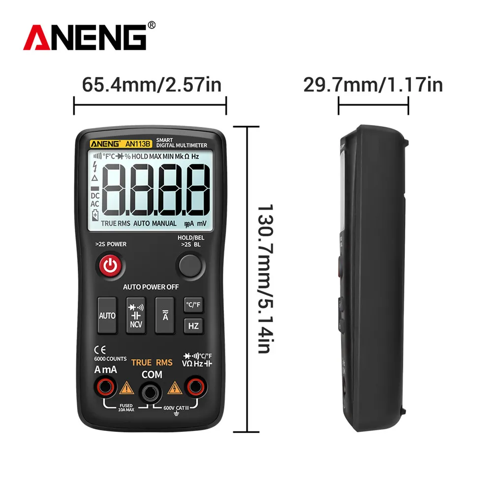 ANENG AN113B Digital Multimeter True RMS with Temperature Tester 6000 Counts Auto-Ranging AC/DC Transistor Voltage Meter | Инструменты