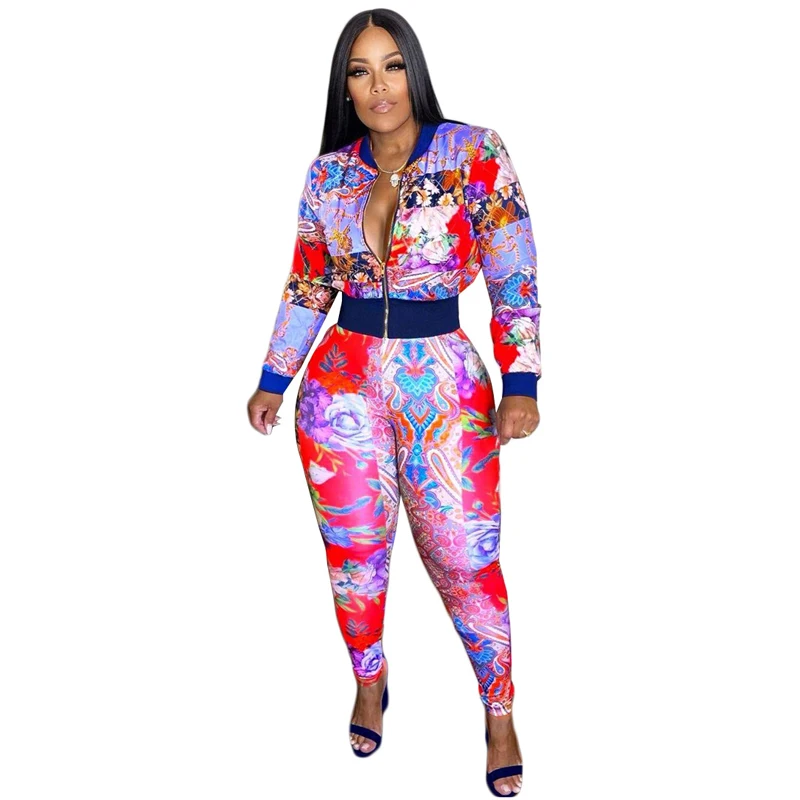 

2021 женский модный Досуг с длинным рукавом и круглым вырезом на молнии с персонализированным принтом весна/осень спортивный комплект из дву...