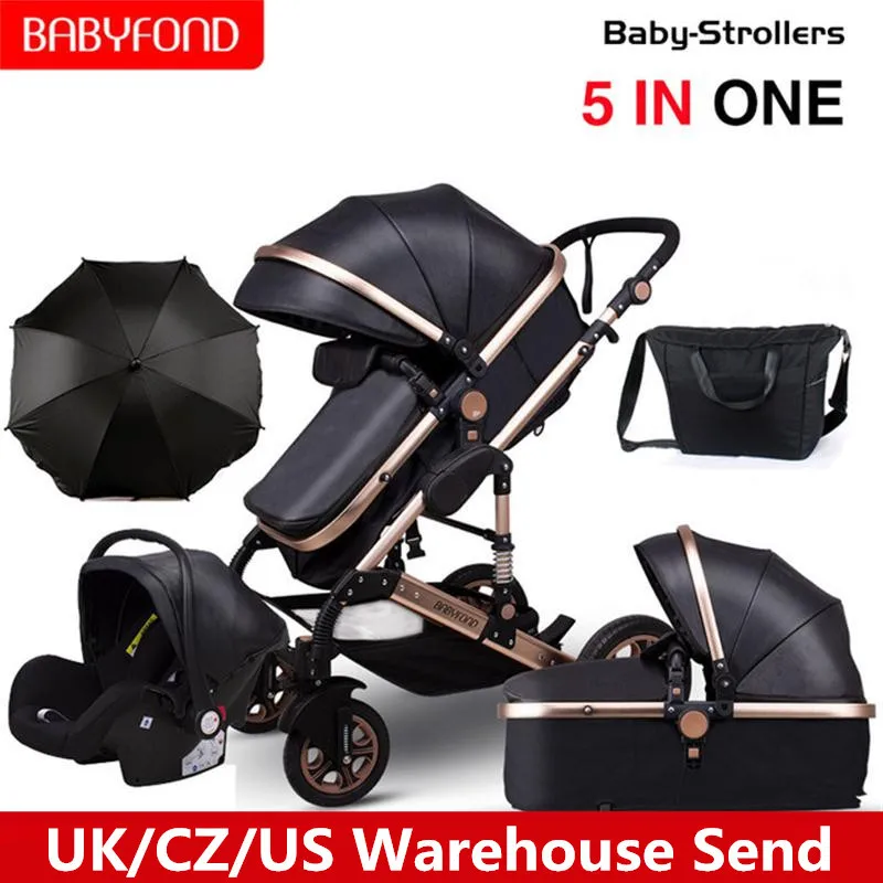 Детская коляска Babyfond 5 в 1 с высоким ландшафтом детская из искусственной кожи